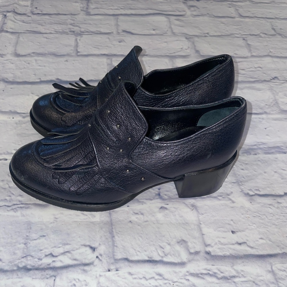 Silvana Chic Blue Leather Fringe Heels - Picture 3 of 7